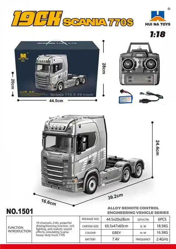 Remote control engineering car Huina Scania 770S trailer head alloy car model children's toy four-wheel drive ratio 501D