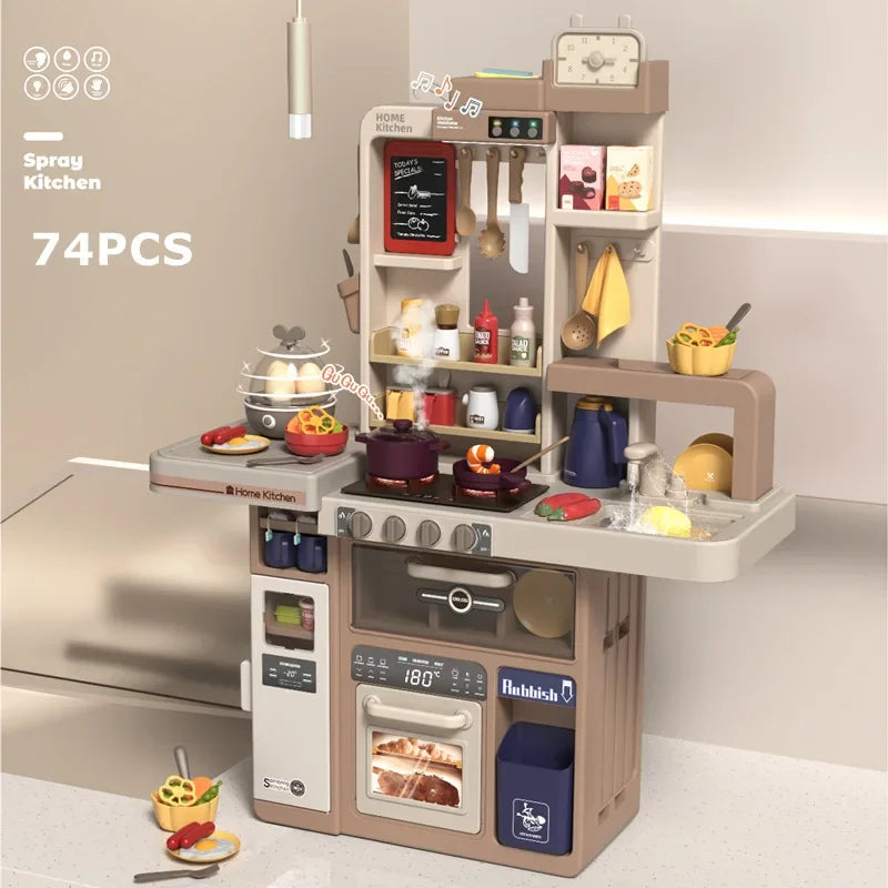 New 93cm Children's Simulated Spray Kitchen Tableware Set Sound Light Smoke Water Tableware Table Toy Christmas Gift Toy