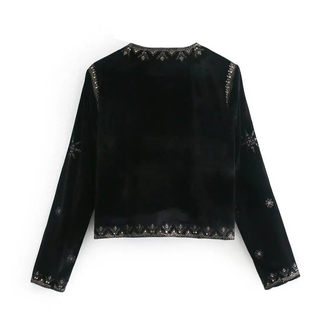 New Women's Fashion and Versatile Slim Fit Trendy Palace Embroidered Velvet Coat