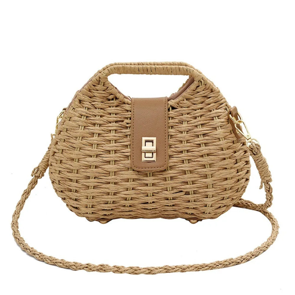 Woven Elegant Straw Woven Bag New Solid Color Shoulder Bag Crossbody Bag