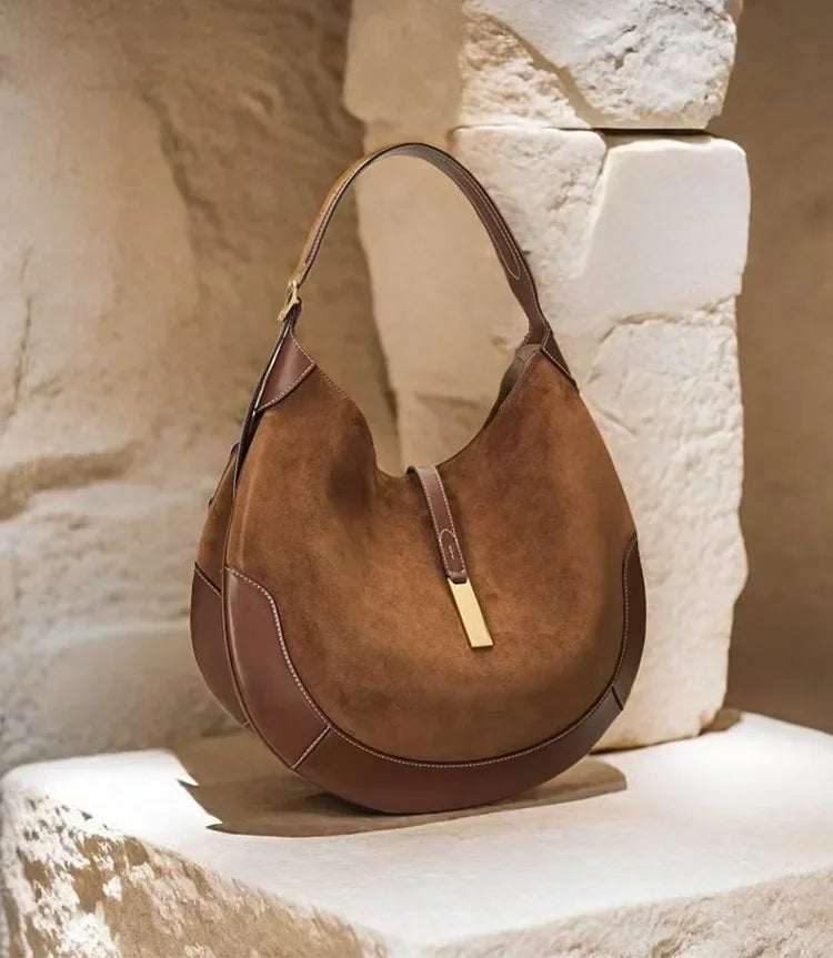 Trendy Cross-Border Women's Underarm Chamois Leather Ruffle Design Dumpling Bag Tote Bag Moon Shark Bag Handbag Chic Style