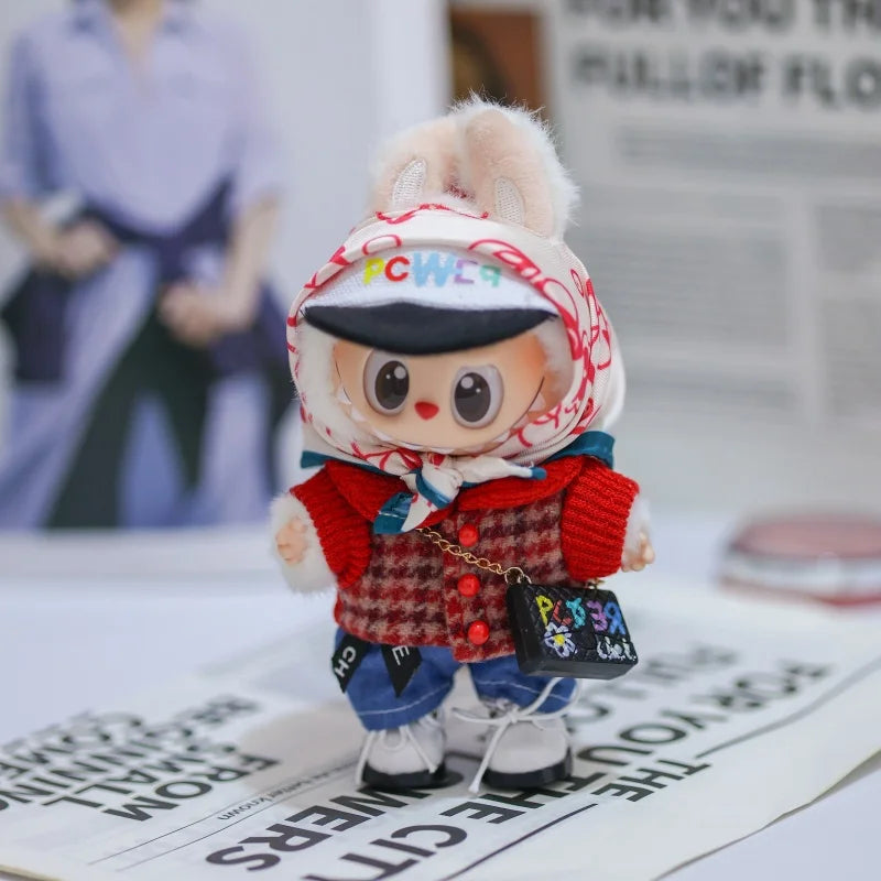 15cm/17cm South Korea Star Labubu V1 Sitting Party V2 Macaron Doll Clothes Cute Red Trend