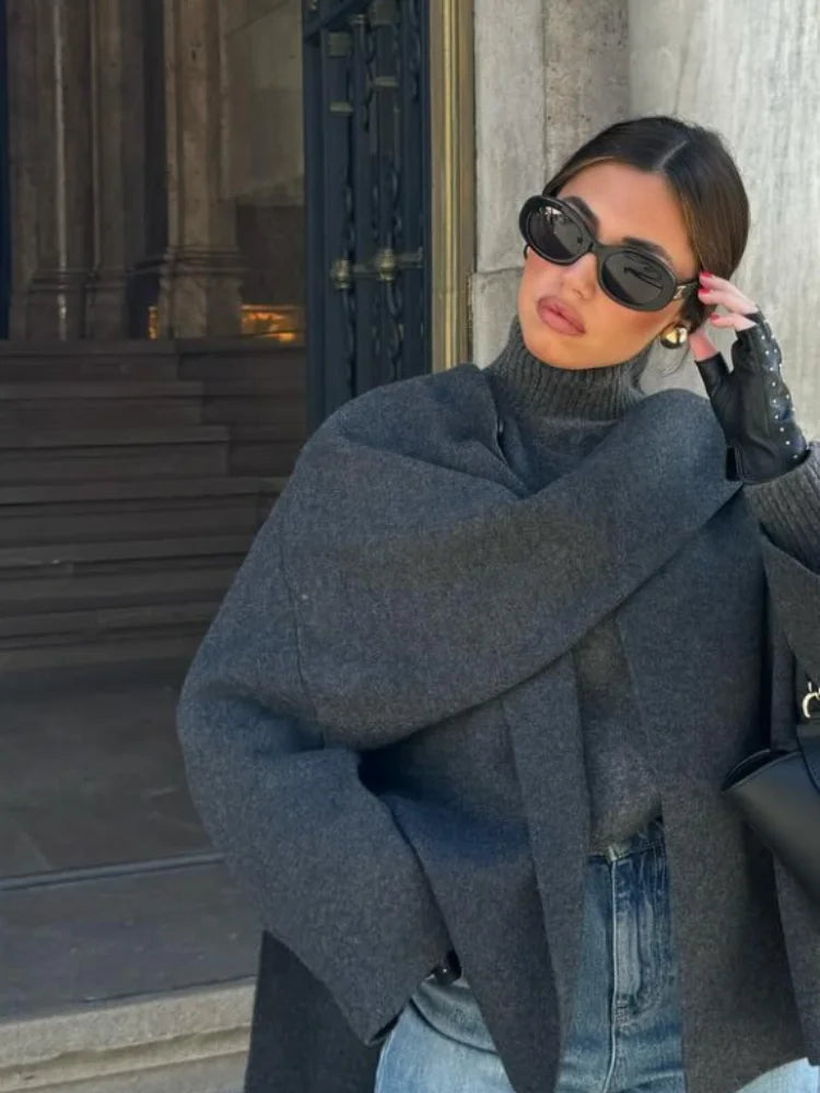 Women Loose Asymmetric Scarf Knit Jacket Solid Long Sleeve Single Button Side Slit Cardigan Fall Winter New Lady Outerwear