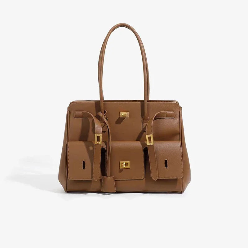 New Luxury Silver Buckle Large Capacity Wing Bag Designer Fashion Genuine Leather Tote Bag Brand Women's Commuter Shoulder Bag
