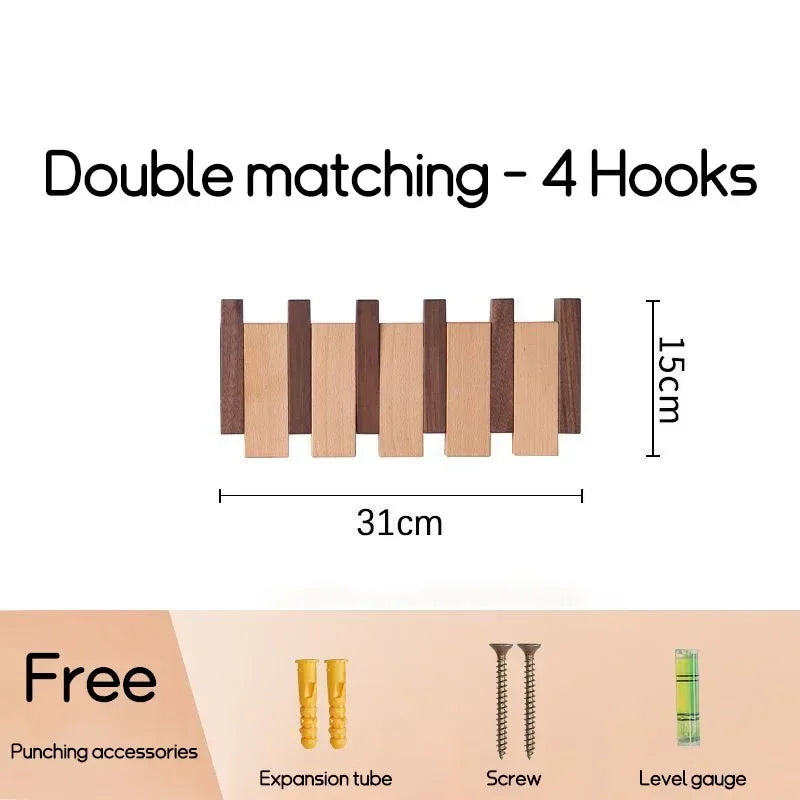 Wall Mounted Black Walnut Coat Rack Creative Hanging Hat Key Bags Holder Doorway Entrance Cloak Rack Home Decor Furniture