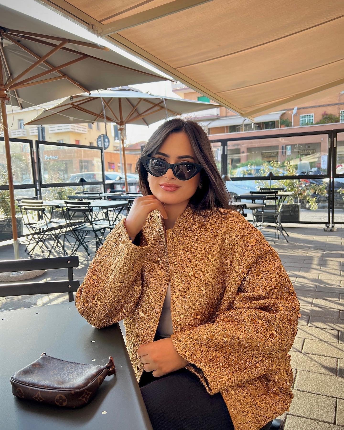 Women's Sequined Bomber Jacket Fall New Round Neck Long Sleeve Pocket Stretch Hem Sequins Jacket Coat Female Chic Outerwear