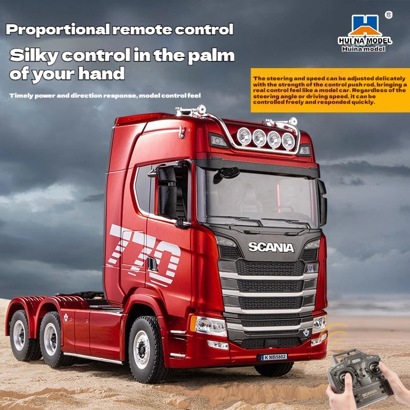 Remote control engineering car Huina Scania 770S trailer head alloy car model children's toy four-wheel drive ratio 501D