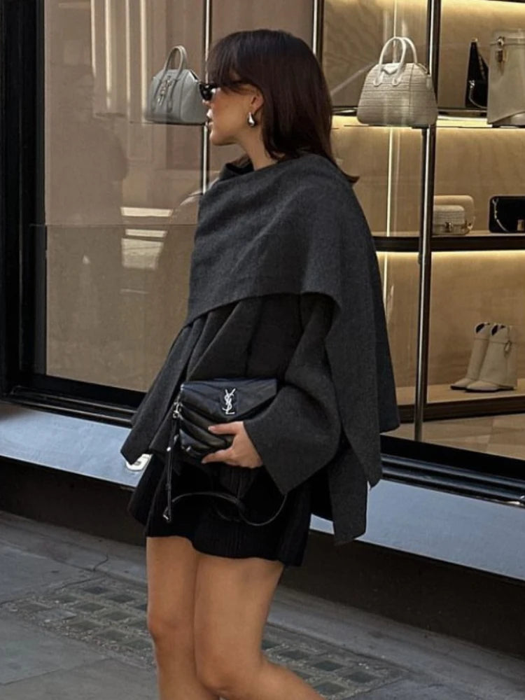 Women Loose Asymmetric Scarf Knit Jacket Solid Long Sleeve Single Button Side Slit Cardigan Fall Winter New Lady Outerwear