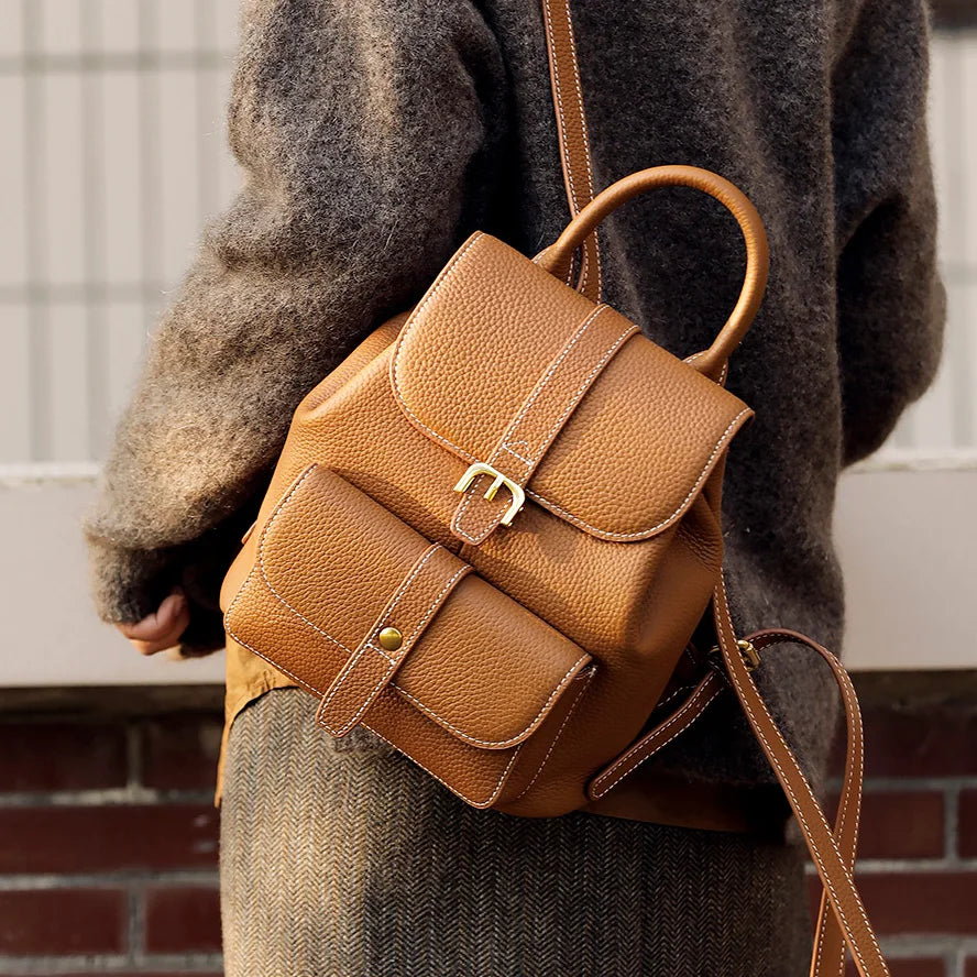 Lichi Pattern Cow Leather Fashion Casual Backpack High Quality Travel Rucksack Women Satchel Commute School Bag Cowskin Knapsack