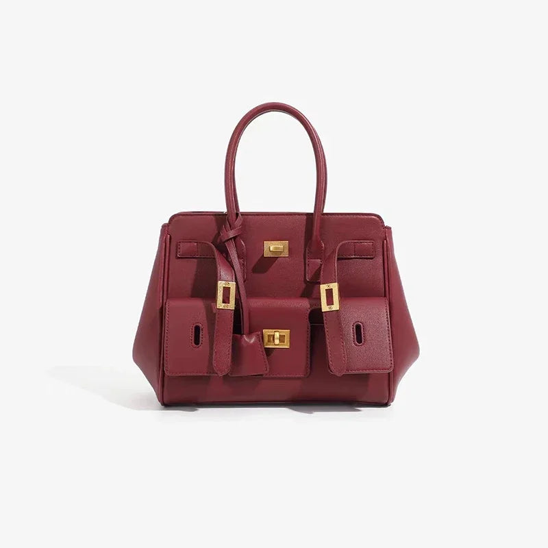 New Luxury Silver Buckle Large Capacity Wing Bag Designer Fashion Genuine Leather Tote Bag Brand Women's Commuter Shoulder Bag