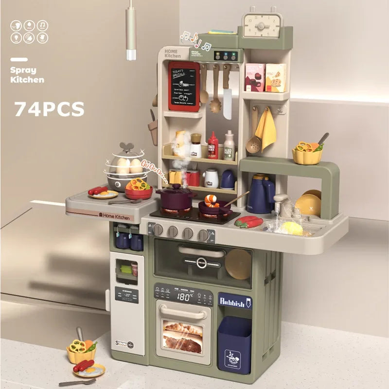 New 93cm Children's Simulated Spray Kitchen Tableware Set Sound Light Smoke Water Tableware Table Toy Christmas Gift Toy