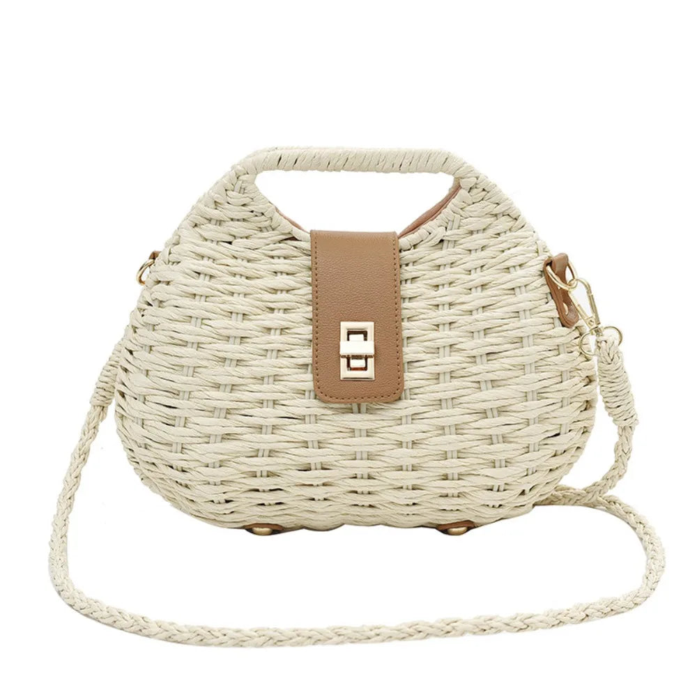 Woven Elegant Straw Woven Bag New Solid Color Shoulder Bag Crossbody Bag