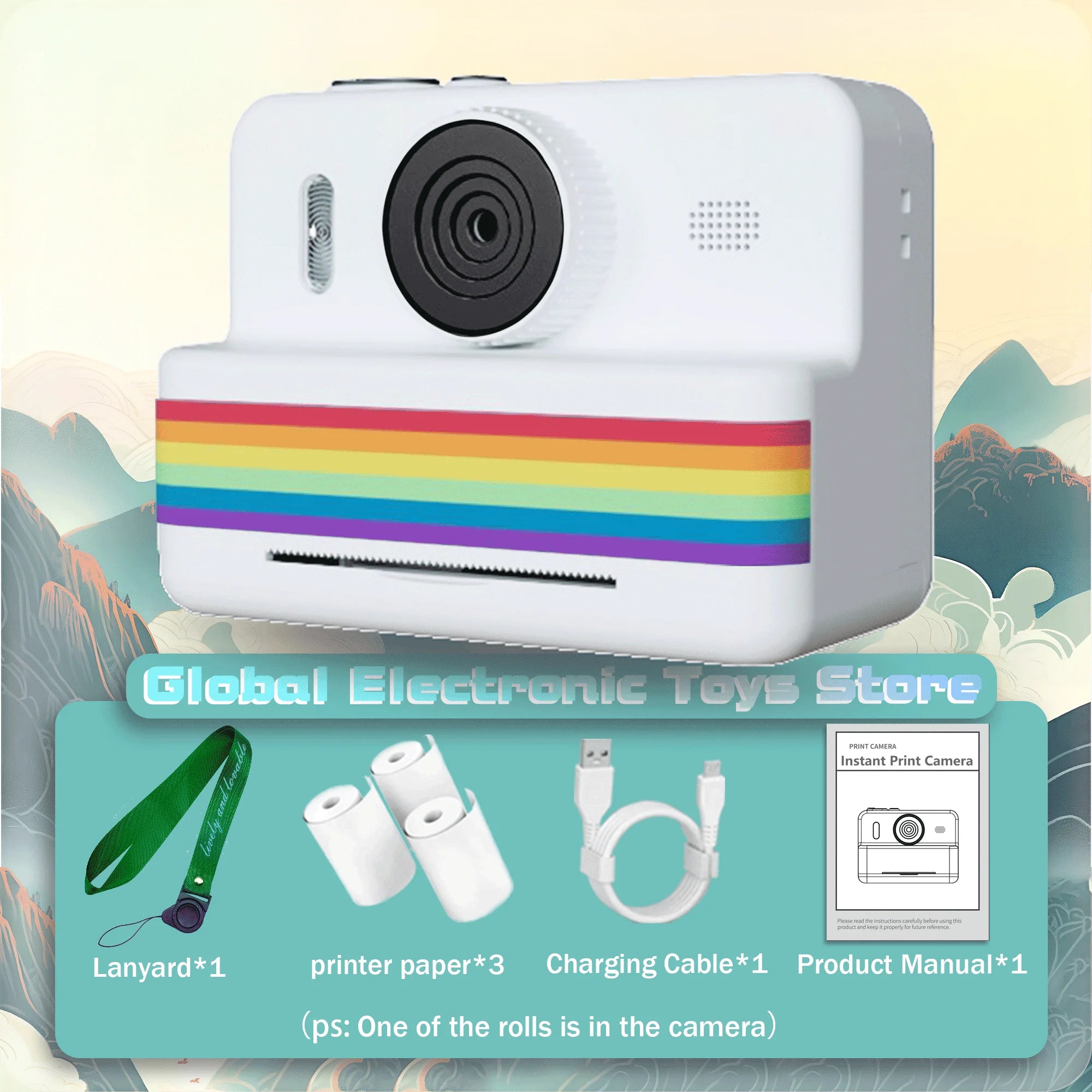 2.8 Inch Instant Print Camera, Digital Video Camera With 3 Rolls of Thermal Printing Paper, 0 Ink Printing Toy Camera for Kids