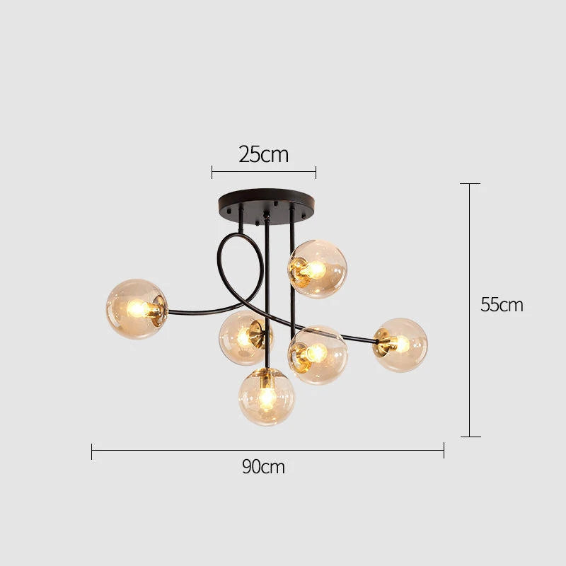 JUNYU Nordic Modern Magic Bean Glass Ceiling Chandelier LED Gold/Black Luxury Pendant Light for Living Room Bedroom Home Decor
