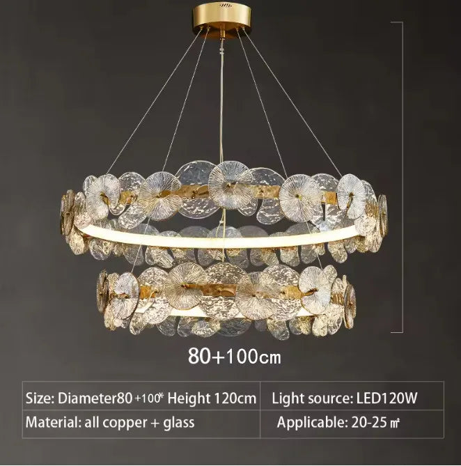 Barclay Chandelier Indoor Lotus Leaf Glass lamp Living Dining Room Bedroom Decoration art copper Lamps ring Suspension Lustre