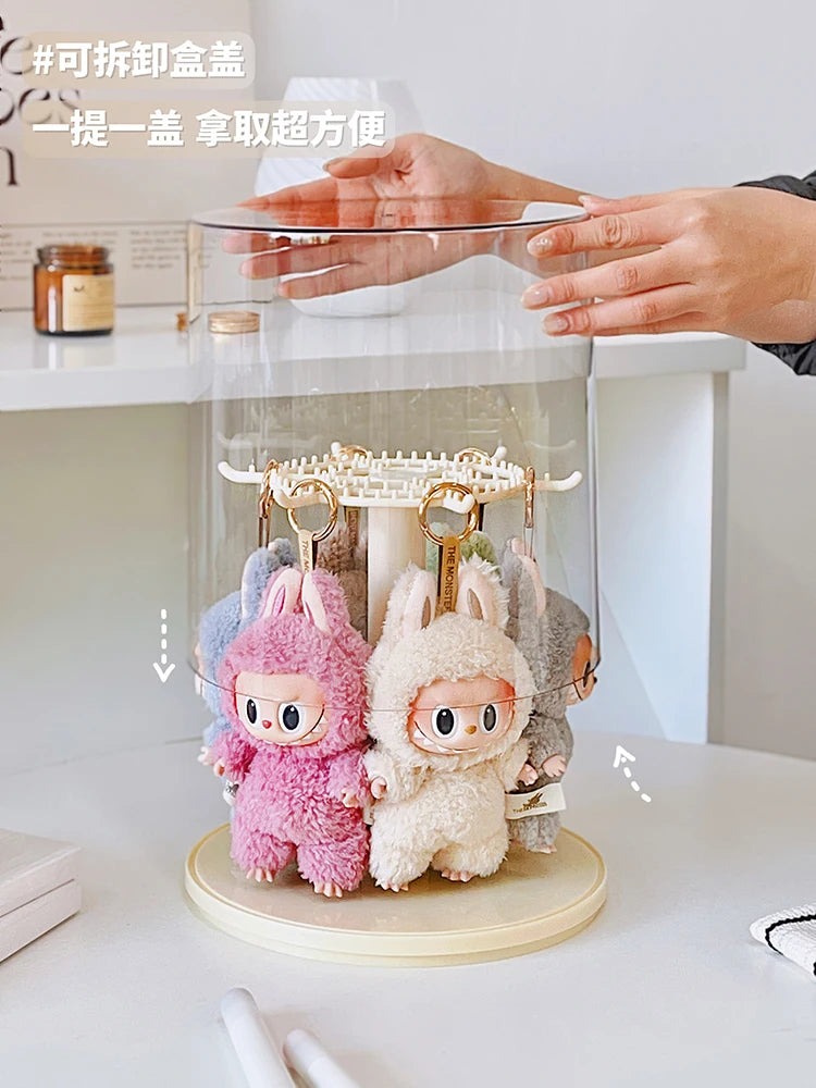 New labubu pendant display box rotating transparent labubu plush doll figure blind box storage display stand girl gifts