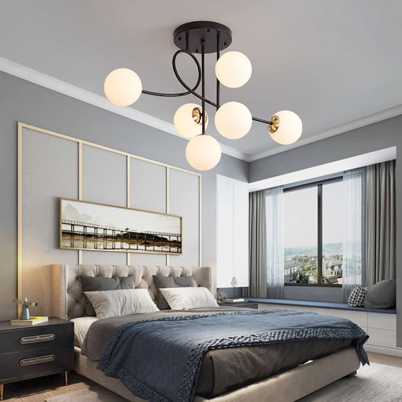 JUNYU Nordic Modern Magic Bean Glass Ceiling Chandelier LED Gold/Black Luxury Pendant Light for Living Room Bedroom Home Decor