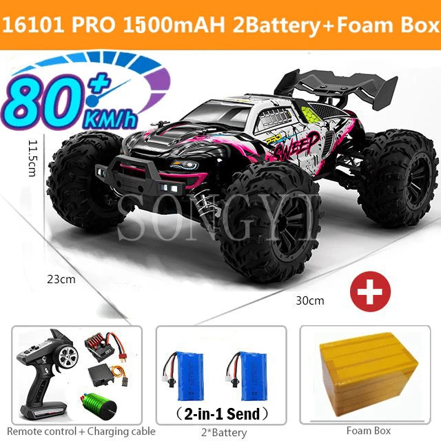 50 or 80KM/H Rc Cars 1/16 Off Drift Road 4WD with LED 2.4G Waterproof Remote Control Monster Truck for Adults and Kids Toy Gift