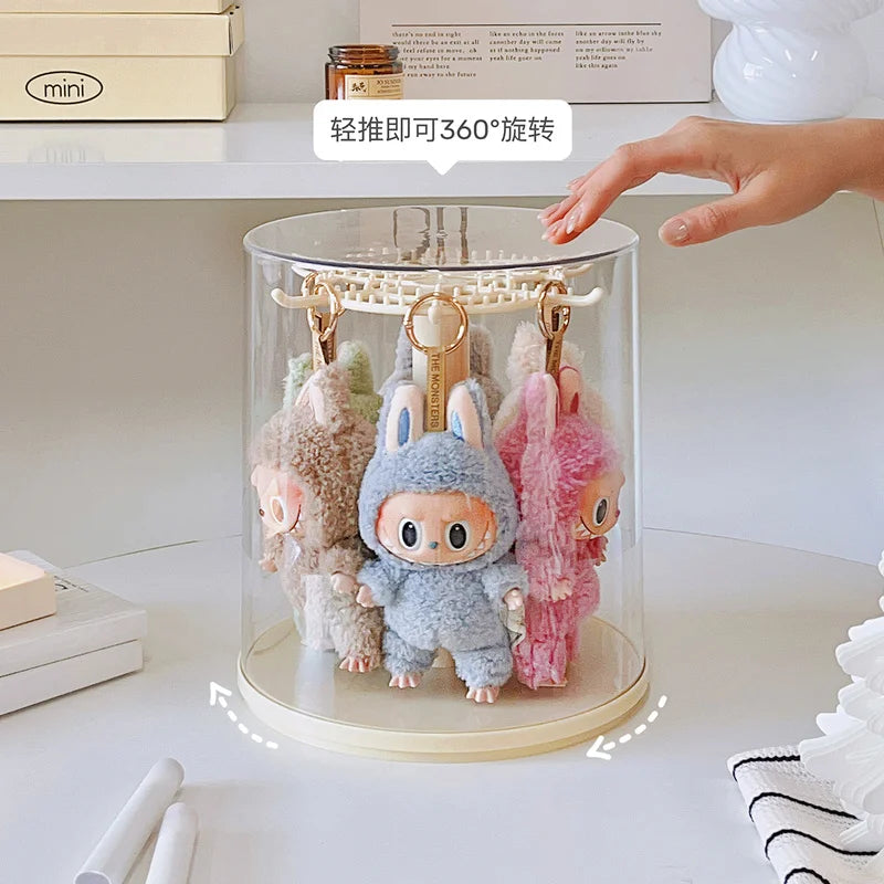 New labubu pendant display box rotating transparent labubu plush doll figure blind box storage display stand girl gifts