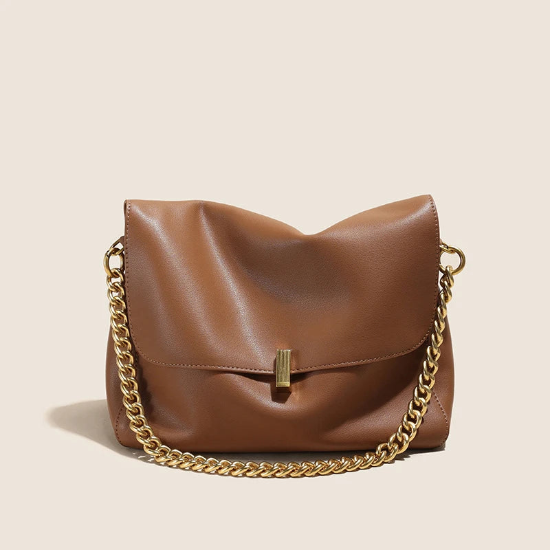 Toptrends Genuine Leather Large Chain Shoulder For Women 2025 Luxury Designer Office Messenger Bags Satchel Cow Ladies Handbags