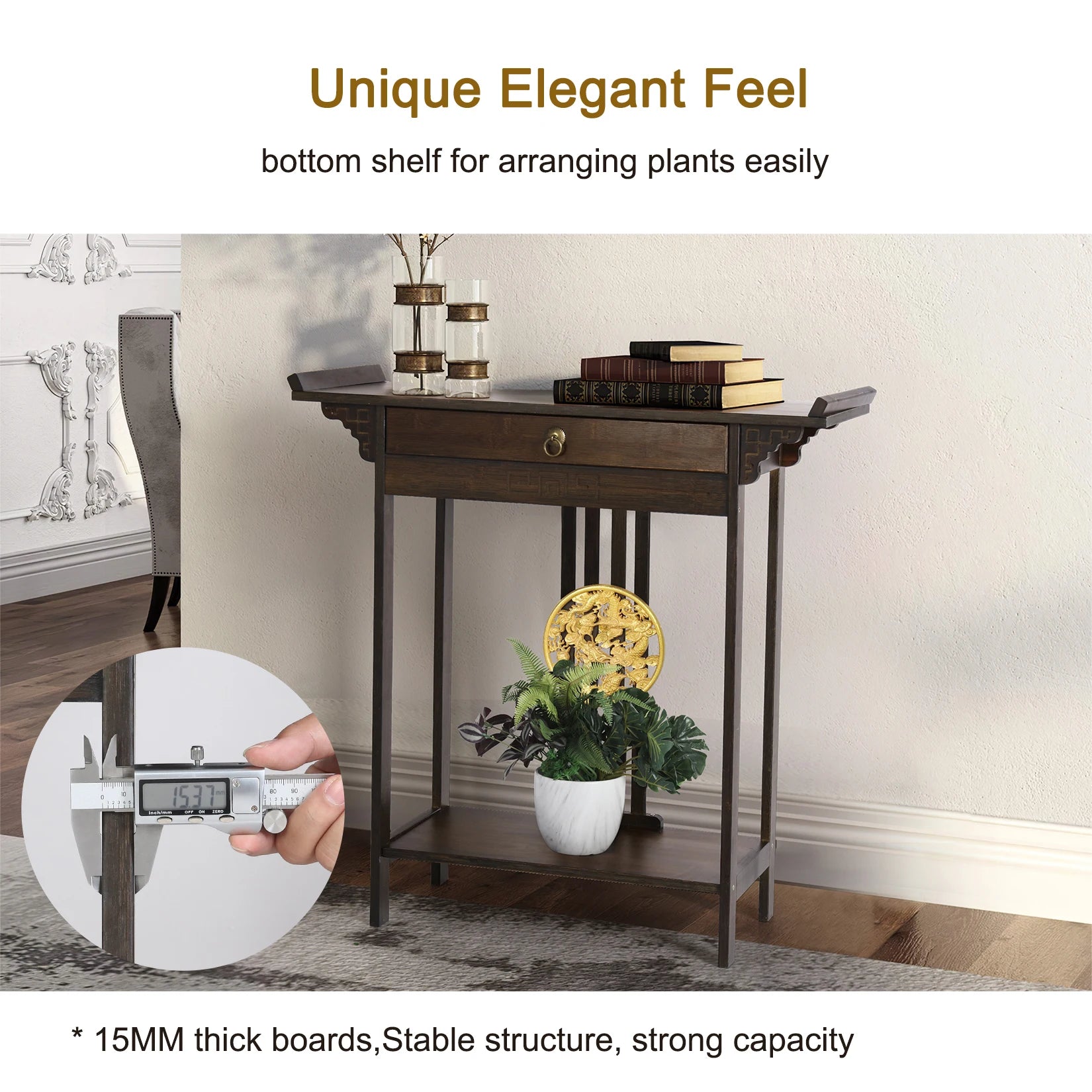 Console Table Chinese Entryway Sofa Side Table Skinny Hallway Table Sofa Table Furniture Rustic Brown with Drawer＆Shelf