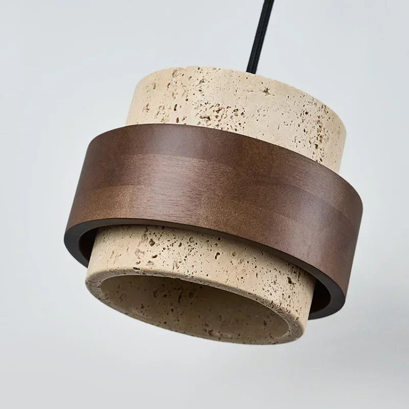 Led Pendant Lamp Bedroom Beside Chandelier Small Stone Light Wood Walnut Color Hanging Lighting Fixture Retro Bar Restaurant