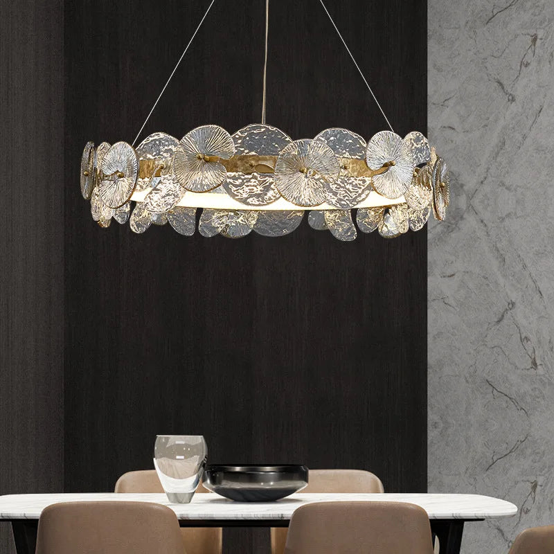 Barclay Chandelier Indoor Lotus Leaf Glass lamp Living Dining Room Bedroom Decoration art copper Lamps ring Suspension Lustre