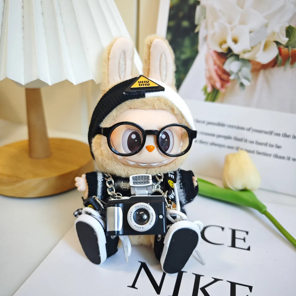 17cm Labubu I II Idol Dolls Cute Mini Plush Doll'S Clothes Korea Kpop Exo Idol Dolls DIY Accessories Gifts FEAR Hoodie Set