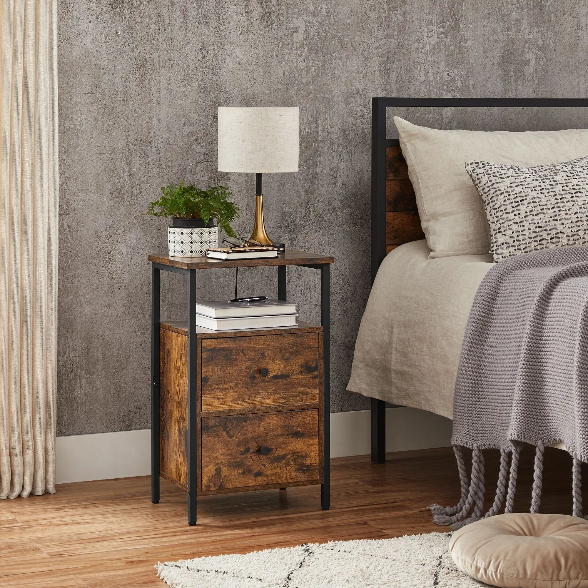 VASAGLE Bedside Table, Sofa Table, Nightstand with 2 Drawers, Industrial, for Bedroom, Living Room