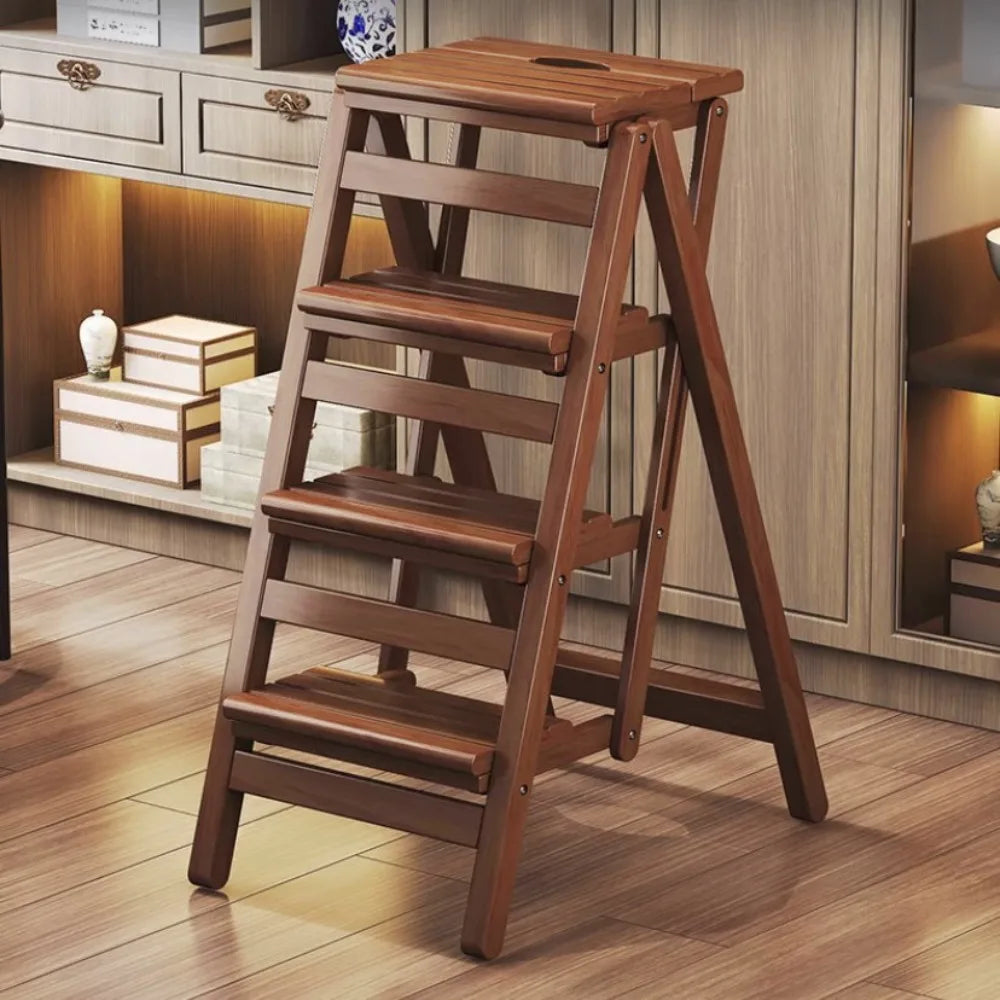 Solid Wood Ladder Stool Foldable Ladder Chair Installation-free Household Folding Stool Multi-functional Climbing Step Stool