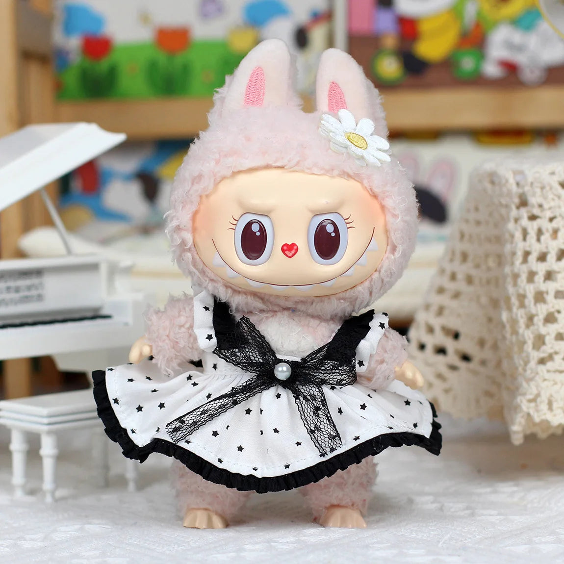 17cm Labubu Dolls Clothing Outfit Accessories Plush Doll's Clothes For Sitting Party Leather Jacket T-shirt Pants Dress EJ14B