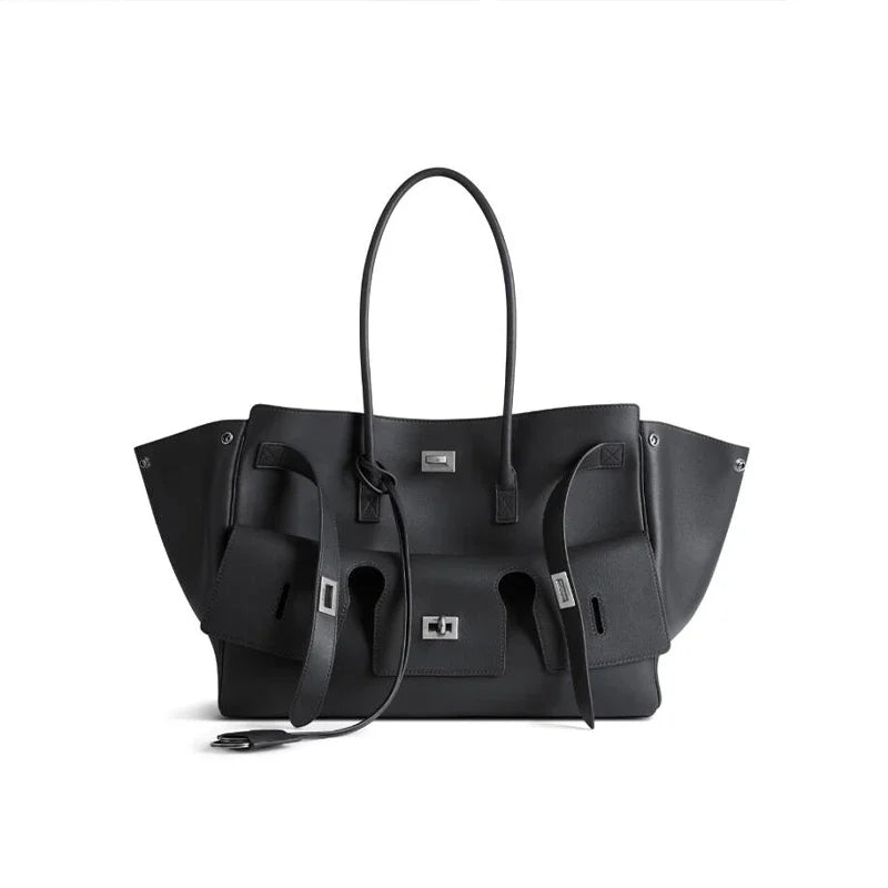 New Luxury Silver Buckle Large Capacity Wing Bag Designer Fashion Genuine Leather Tote Bag Brand Women's Commuter Shoulder Bag