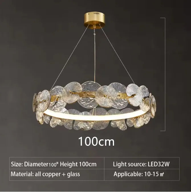 Barclay Chandelier Indoor Lotus Leaf Glass lamp Living Dining Room Bedroom Decoration art copper Lamps ring Suspension Lustre