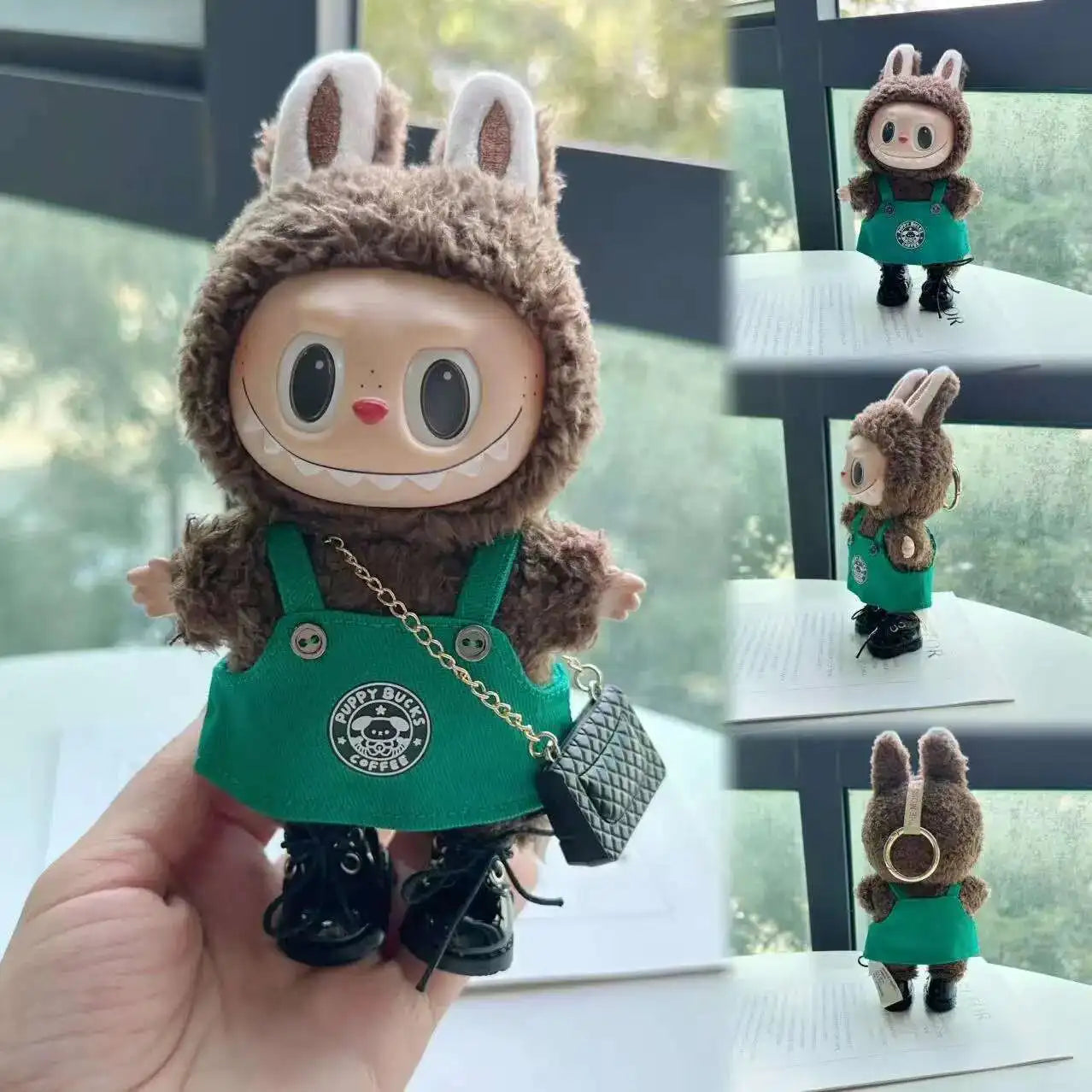 Labubu 17cm Doll's Clothes The Monsters Outfit Accessories Clothing Cartoon Green Coffee Dress Shoes