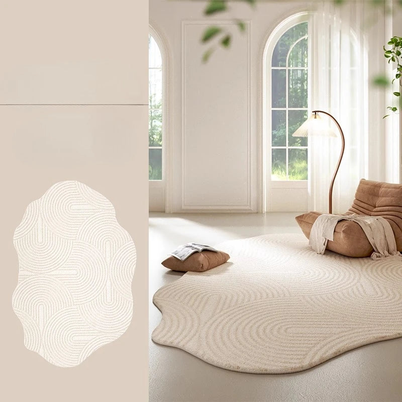 Cream Style Carpets for Living Room Irregular Shapes Bedroom Decor Soft Carpet Fluffy Plush Bedside Rug Washable Study Floor Mat