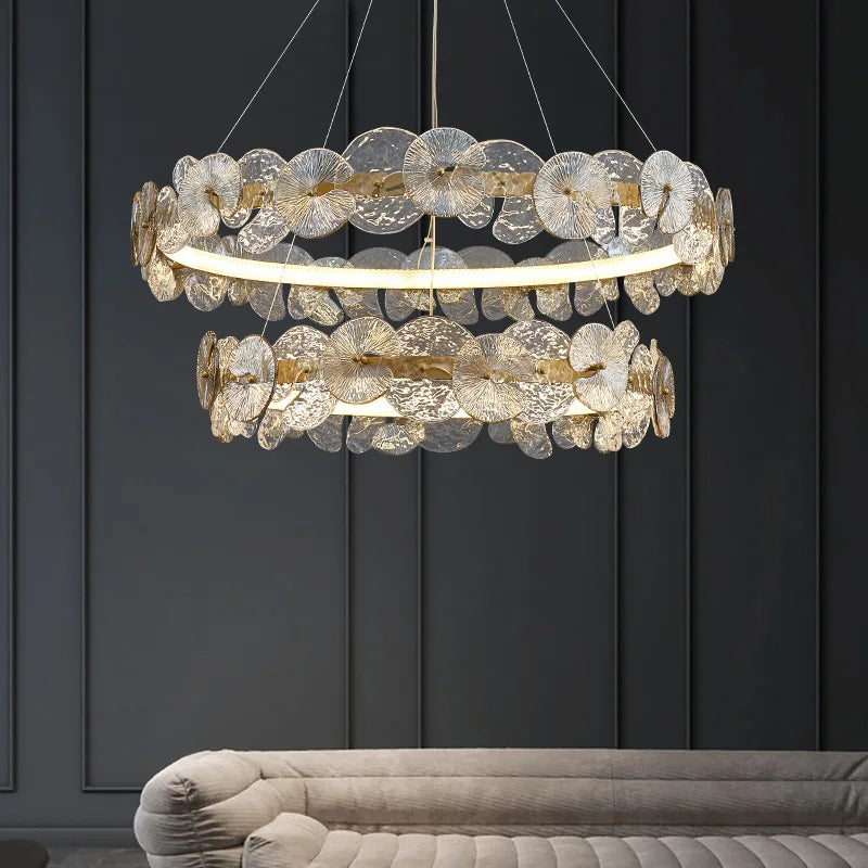 Barclay Chandelier Indoor Lotus Leaf Glass lamp Living Dining Room Bedroom Decoration art copper Lamps ring Suspension Lustre