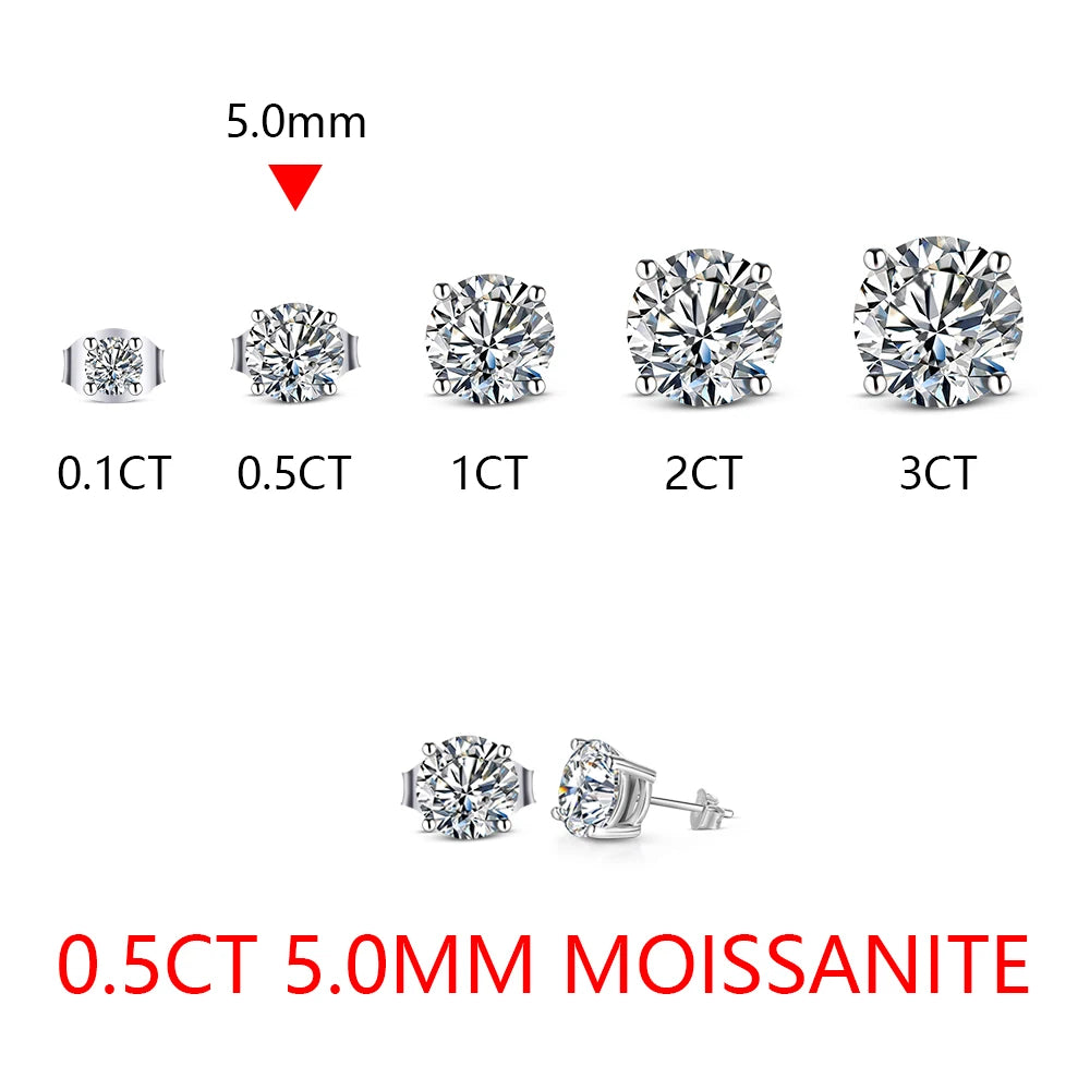 Sparkling Moissanite Stud Earrings – 925 Sterling Silver