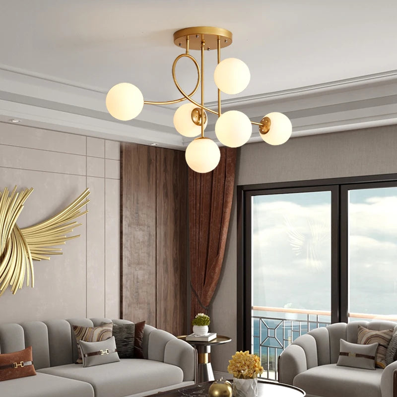 JUNYU Nordic Modern Magic Bean Glass Ceiling Chandelier LED Gold/Black Luxury Pendant Light for Living Room Bedroom Home Decor