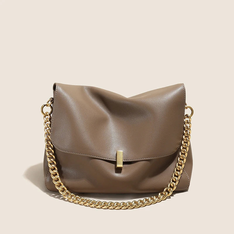Toptrends Genuine Leather Large Chain Shoulder For Women 2025 Luxury Designer Office Messenger Bags Satchel Cow Ladies Handbags