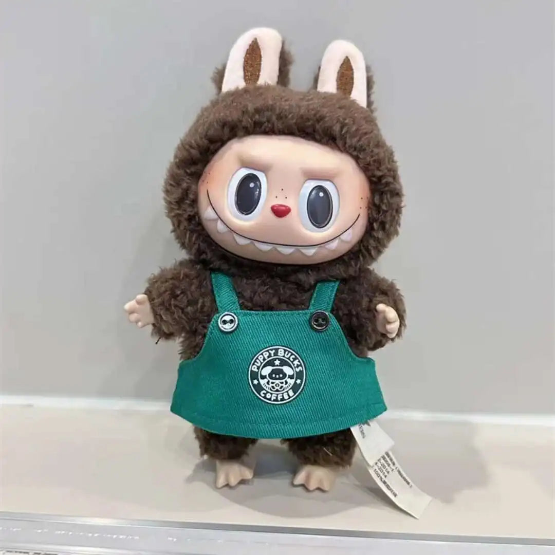 Labubu 17cm Doll's Clothes The Monsters Outfit Accessories Clothing Cartoon Green Coffee Dress Shoes