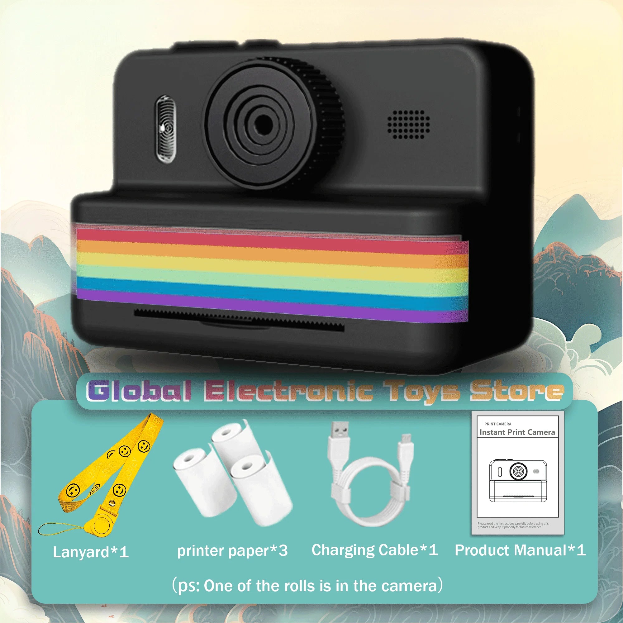 2.8 Inch Instant Print Camera, Digital Video Camera With 3 Rolls of Thermal Printing Paper, 0 Ink Printing Toy Camera for Kids