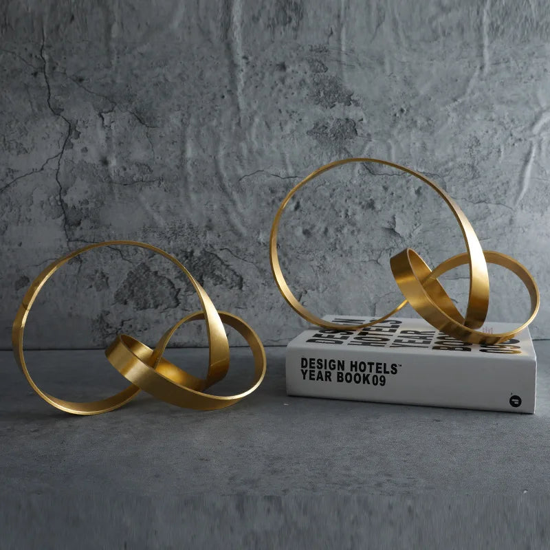 Creative Gold Crafts Knot Golden Line Hollow Out Metal Figurine Winding Rope Decorative Figurines Home Decoration Accessories