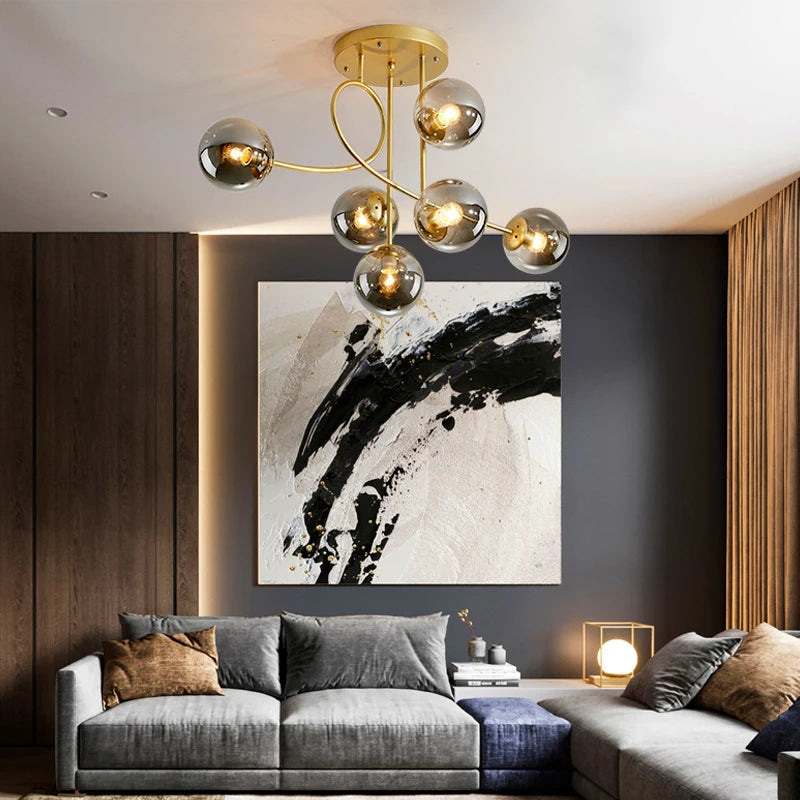 JUNYU Nordic Modern Magic Bean Glass Ceiling Chandelier LED Gold/Black Luxury Pendant Light for Living Room Bedroom Home Decor