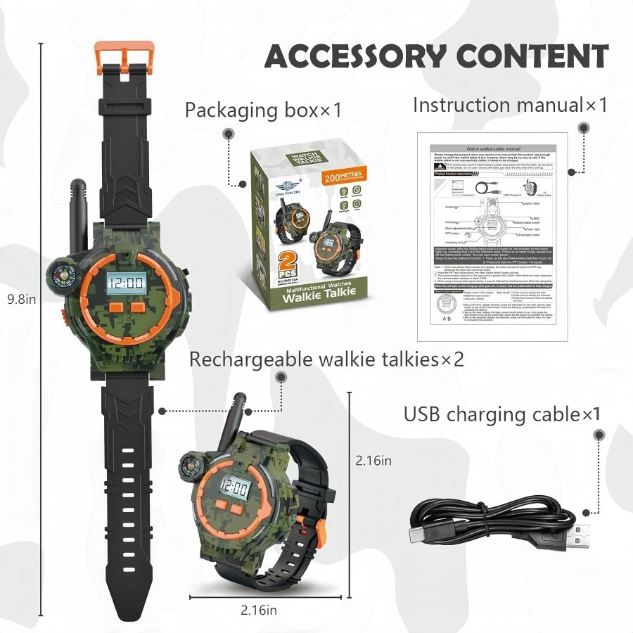 2PCS Rechargeable Walkie Talkies for Kids,Two-Way Radio Walky Talky with Flashlight and Compass,200 Meter Transmission Range,Out
