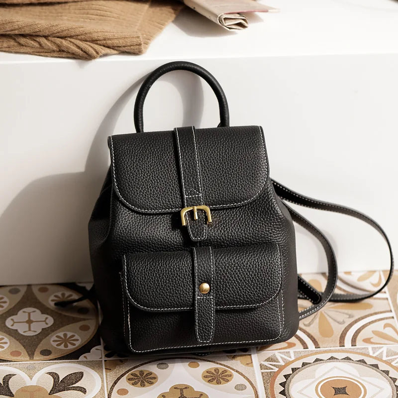 Lichi Pattern Cow Leather Fashion Casual Backpack High Quality Travel Rucksack Women Satchel Commute School Bag Cowskin Knapsack