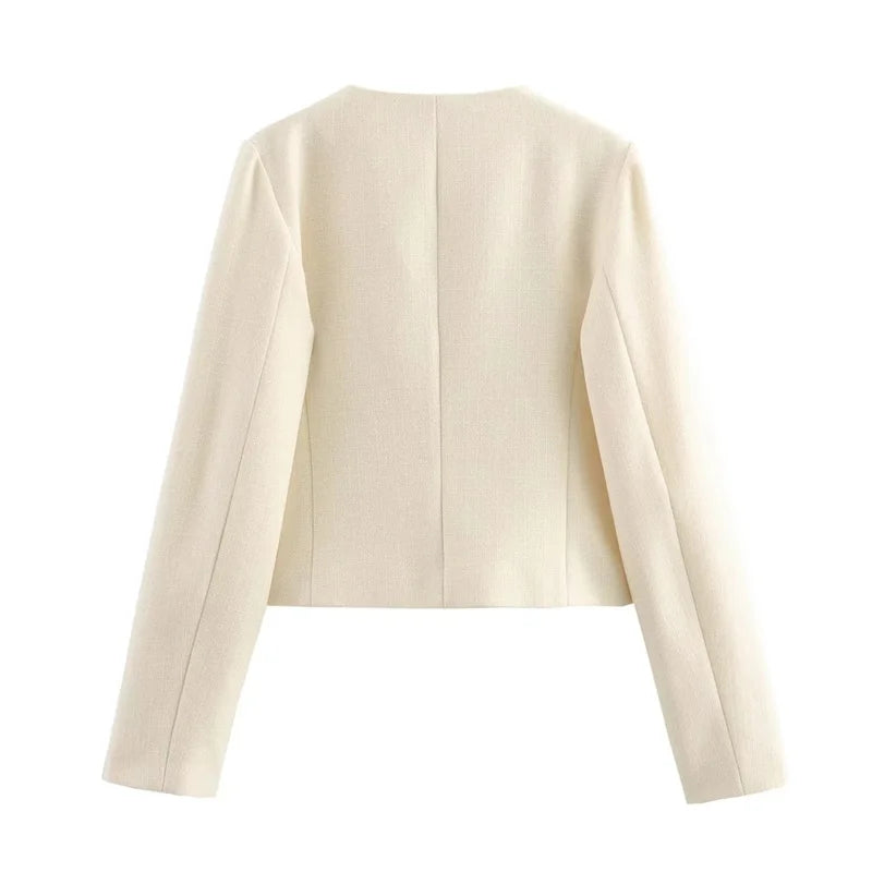 TRAF 2024 Cropped Tweed Jacket Woman Coat Button Long Sleeve Elegant Jackets For Women Short Coats Fashion New In Outerwears