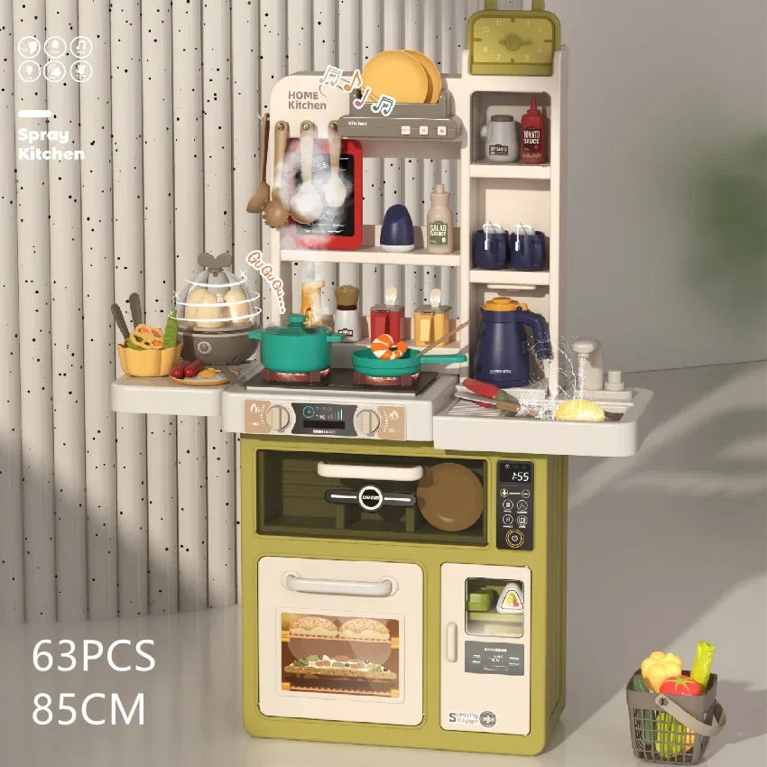 New 93cm Children's Simulated Spray Kitchen Tableware Set Sound Light Smoke Water Tableware Table Toy Christmas Gift Toy