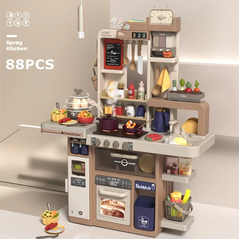 New 93cm Children's Simulated Spray Kitchen Tableware Set Sound Light Smoke Water Tableware Table Toy Christmas Gift Toy