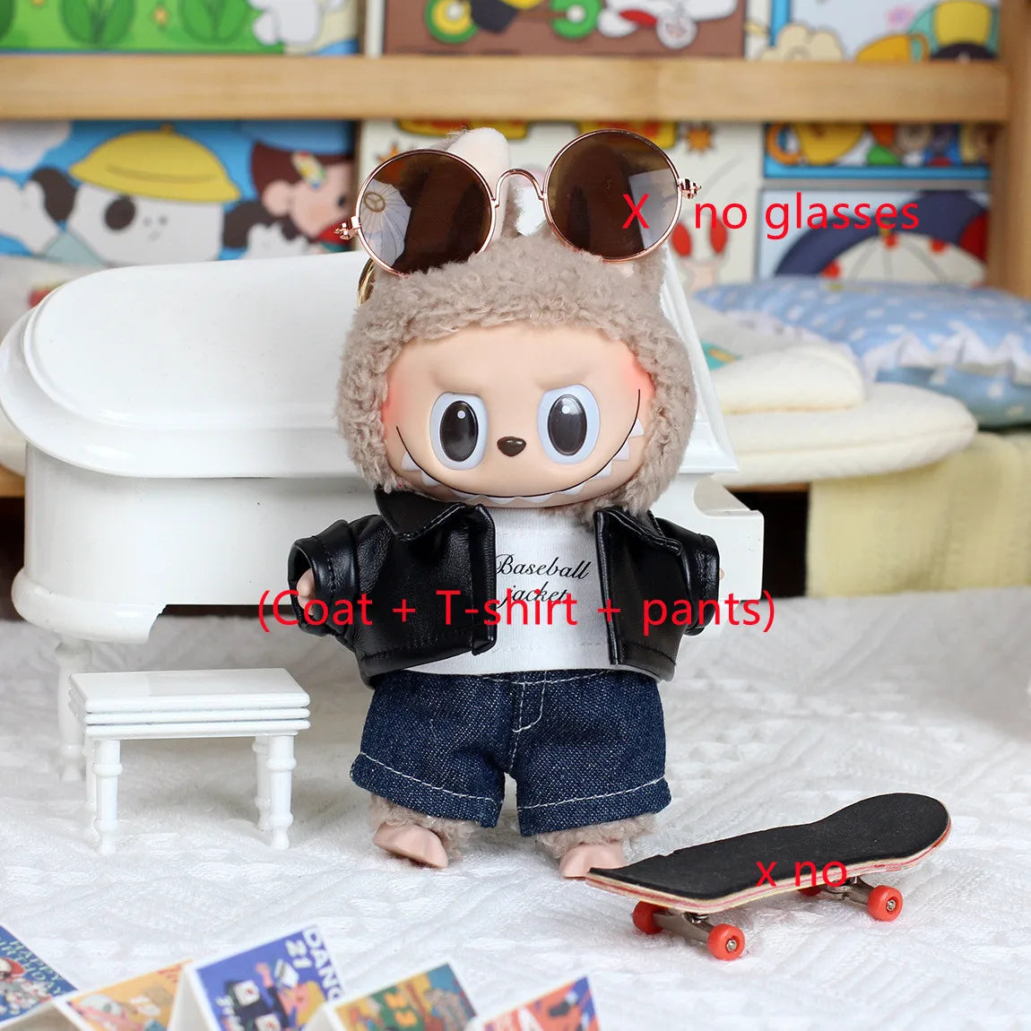 17cm Labubu Dolls Clothing Outfit Accessories Plush Doll's Clothes For Sitting Party Leather Jacket T-shirt Pants Dress EJ14B