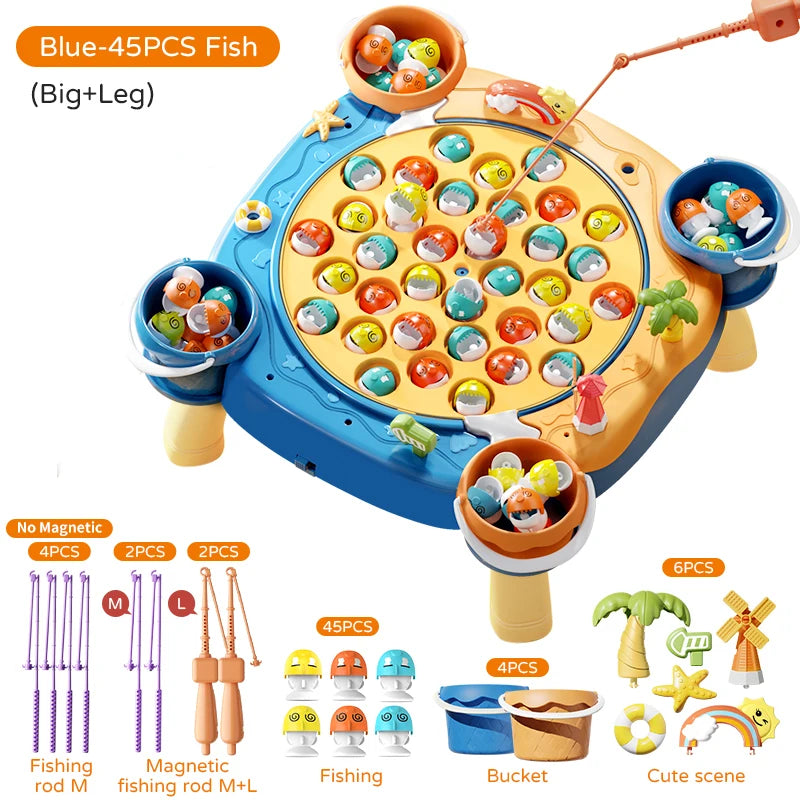 Kids Magnetic Fishing Play for Children Electric Fishing Toy Have Music Spinning Game Fish Rod Education Baby 3 Year Gifts